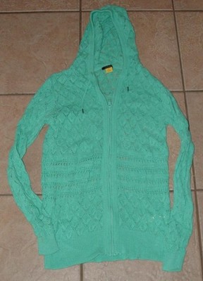 CABELA'S Green Sz Small Full Zip Open Weave Lightweight Cotton Hooded Sweater