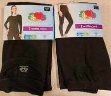 Fruit of the Loom Women's XS 0-2 Waffle Thermal Set BLACK Shirt  Pants 21425