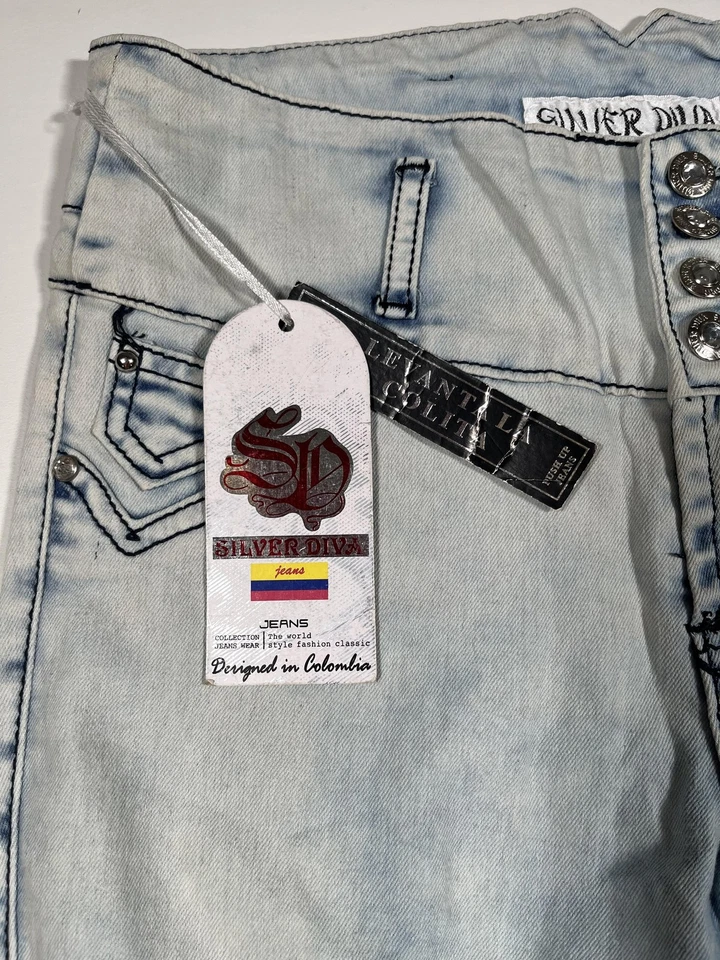 Silver Diva Jeans Womens 7 Light Wash High Rise Skinny Distressed Push Up DJT41 - Image 3 of 4