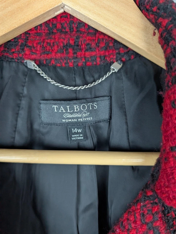 Chaqueta Talbots Mujer 14W Roja Negra Mezcla de Lana a Cuadros Forrada Abrigo de 3 Botones Foto 4 de 4