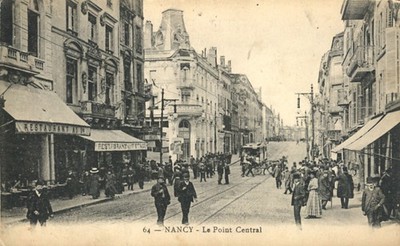 Nancy France Le Point Central People on Street Store Fronts Postcard