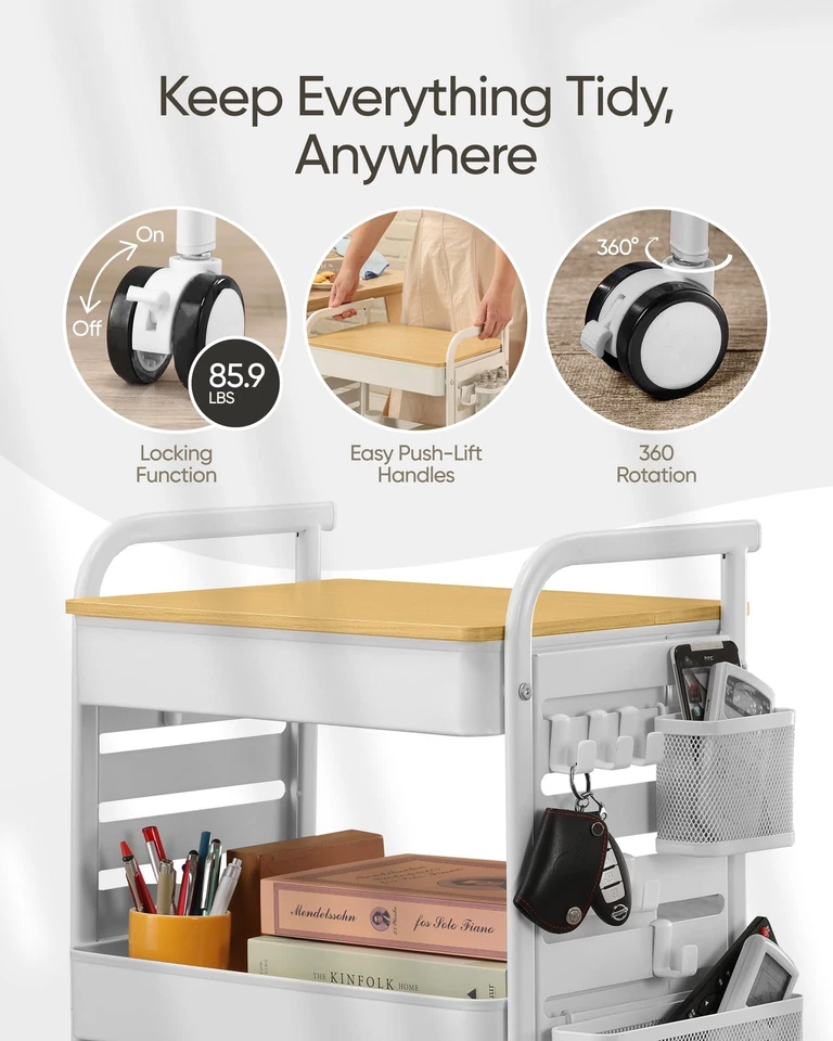 Carro de arte con mesa y tablero de clavijas - Carro utilitario rodante de 3 niveles con ruedas,... Foto 4 de 4