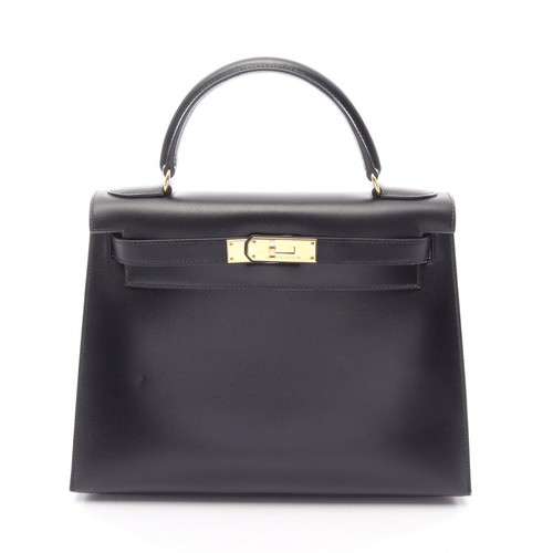 HERMES Kelly 28 Sellier 2WAY Shoulder Handbag Box calf leather Black GHW Used A