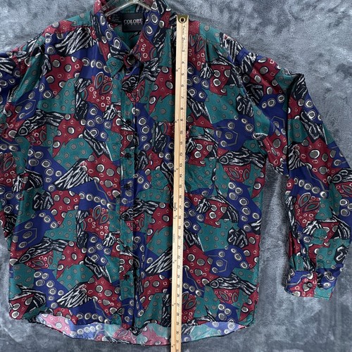 Vintage Colore Italia Silk Shirt Men XL Abstract Geometric Print 90s Button Up - Picture 7 of 8