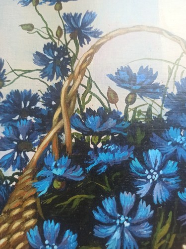 Painting Flowers. Soviet era or 1990x of ex-USSR. 28x34 cm. 11 x 13 in - Picture 4 of 7