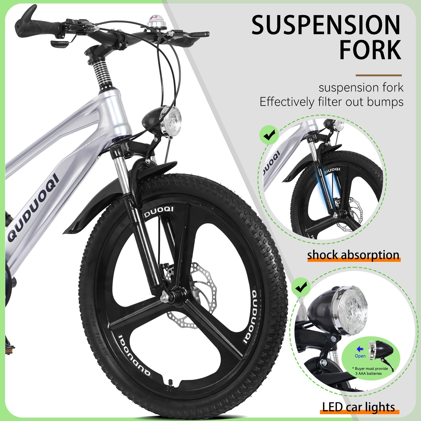 20 Inch Kids Mountain Bike, 7-Speed Lightweight Youth Bike for Ages 8&ndash;12,Sliver