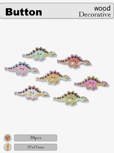 30pcs Dinosaur Wooden Buttons Colorful or Fun for DIY Crafts Accessories 37x17mm - Picture 4 of 6
