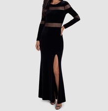 Betsy  Adam Womens Black Velvet Illusion Gown Dress Size 4