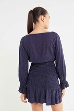 Urban Outfitters Leandra Polka Dot Smocked Long Sleeve Mini Dress