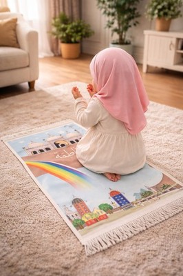 Personalisierter Gebetsteppich Kinder Babys Kleinkind Spaß Cartoon Salah Regenbogen
