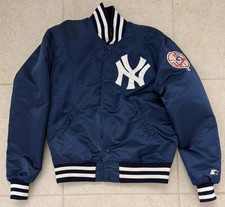 Vintage 90s Game Sportswear New York Yankees Navy Blue Satin Bomber Jacket Med