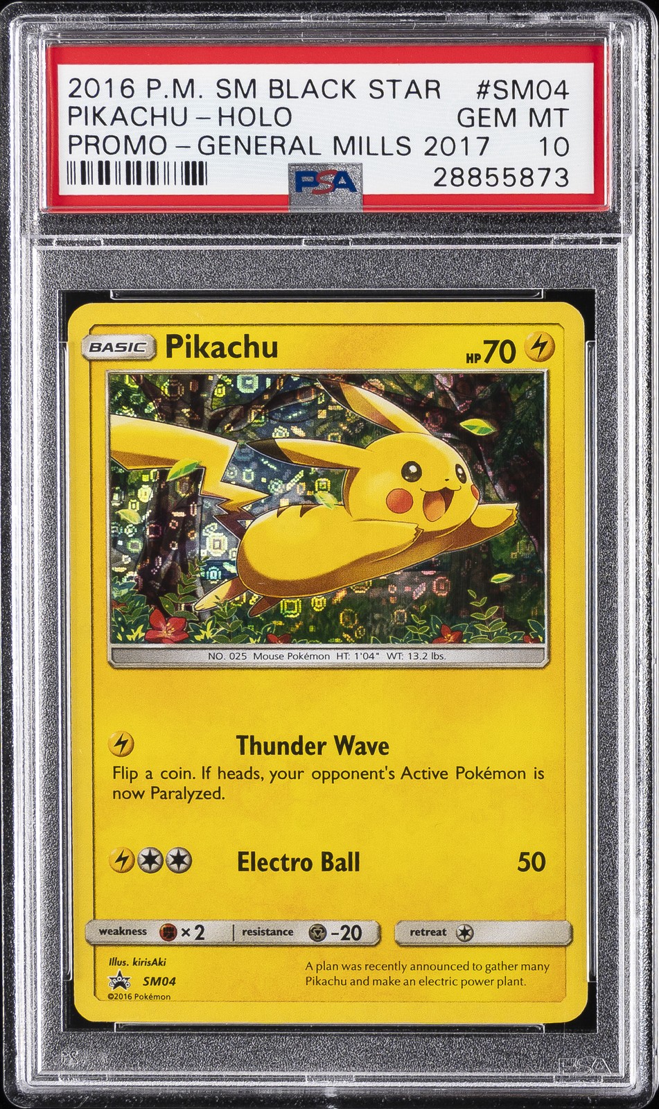 2016 POKEMON SM BLACK STAR PROMO GENERAL MILLS 2017 #SM04 PIKACHU-HOLO PSA 10