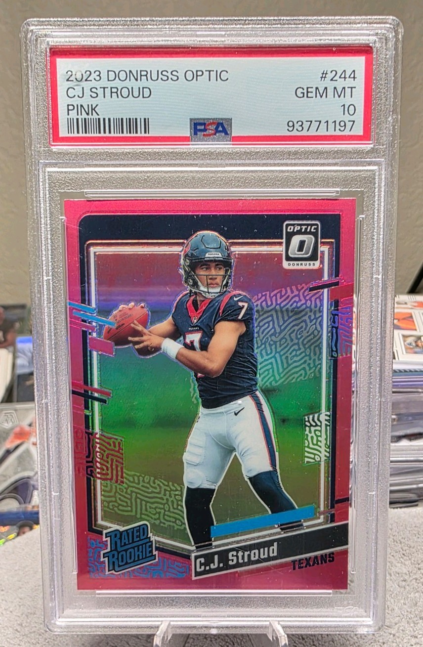 2023 Optic C.J. Stroud Rated Rookie Pink Prizm PSA 10 Texans view 1