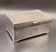 Vintage Silver Plated Jewelry /Trinket Box Greek Key & Lined Red Velvet 6.5 x 4"