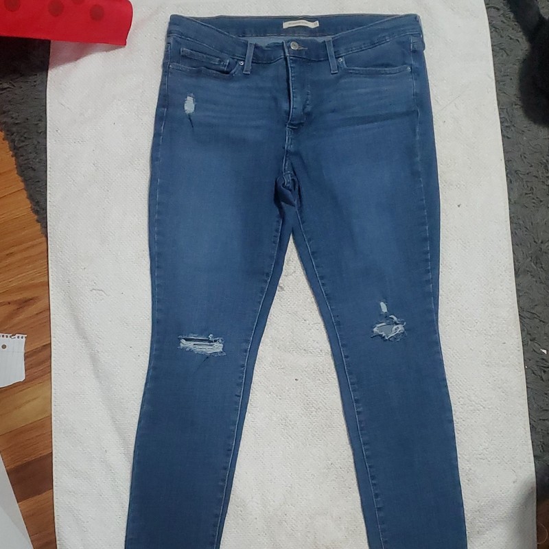 Levi's Women's Skinny Denim Jeans Blue Button Distressed 5-Pocket Solid