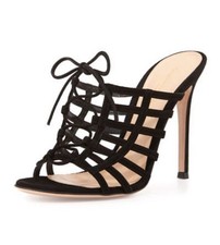 Gianvito Rossi Black Suede Caged Stiletto Sli...