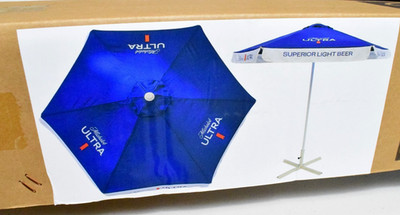 Michelob Ultra Blue & White Logo Market Style Patio Umbrella 7  Tall New In Box!