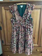 J Crew Green & Orange Floral Print Sleeveless Tiered Fully Lined Dress Women’s 6