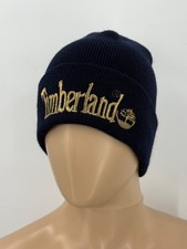 Timberland Navy Blue Gold Embroidered Stretch Knit Winter Beanie Hat Cap Men's