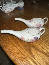 2-vintage Germany  Child's Porcelain Invalid Feeder nursing Cup gold trim