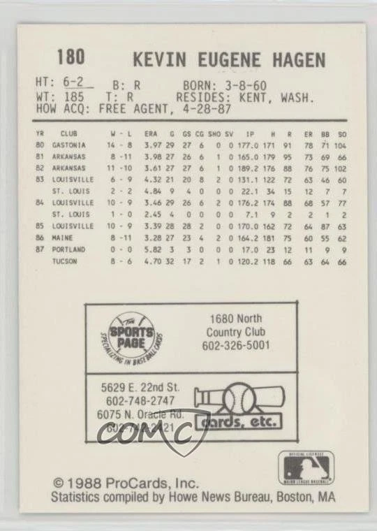 1988 ProCards Minor League Kevin Hagen #180 - Image 2 of 2