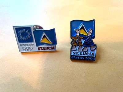 ATHENS OLYMPIC 2 PIN SET NOC COUNTRY TEAM ST LUCIA MASCOTS PHEVOS ATHENA LOGO