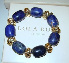 LOLA ROSE *CHUNKY* BLAUER SODALITH + GELBGOLD LIEBESKNOTEN ELASTISCHES ARMBAND QVC