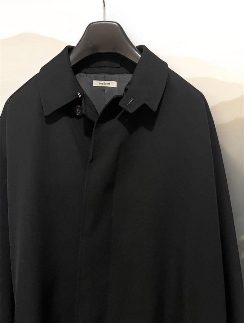 INT Rim Hyperbig Black Wool Gabardine Raglan Coat INT Rim Hyperbig Black Wool Gabardine Raglan Coat