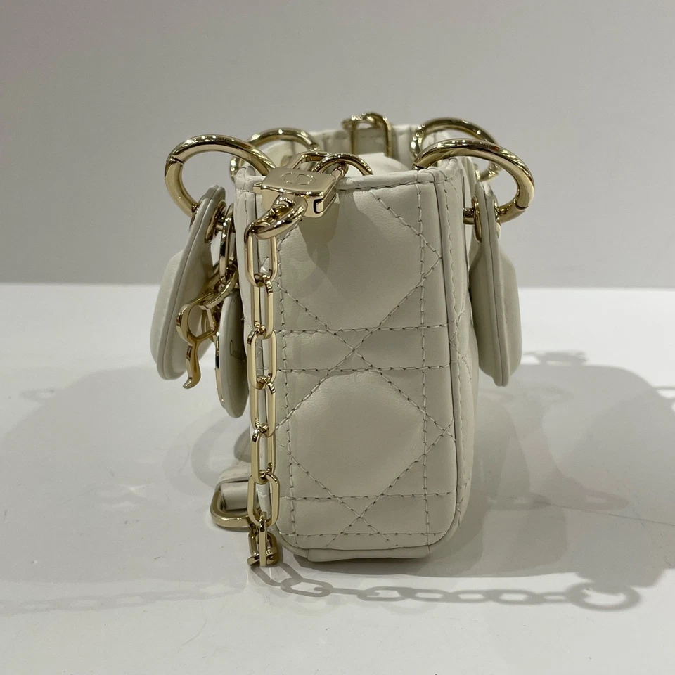 Dior Lady D-Joy Mini White Cannage Lambskin Light Gold Charm Crossbody - Image 3 of 4