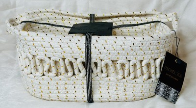 New Rachel Zoe Set Of 3 Cotton Rope Woven Baskets w/Delicate Threaded Gold Foil