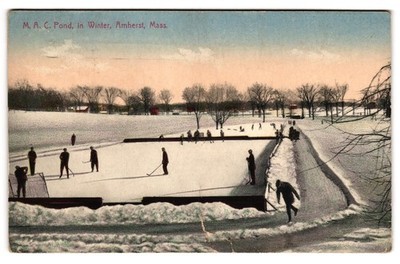 M.A.C. Pond Winter Ice Hockey Amherst Massachusetts MA c1910s Postcard