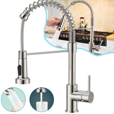 Küchenarmatur mit Brause Ausziehbar Hochdruck Wasserhahn Spiralfederarmatur