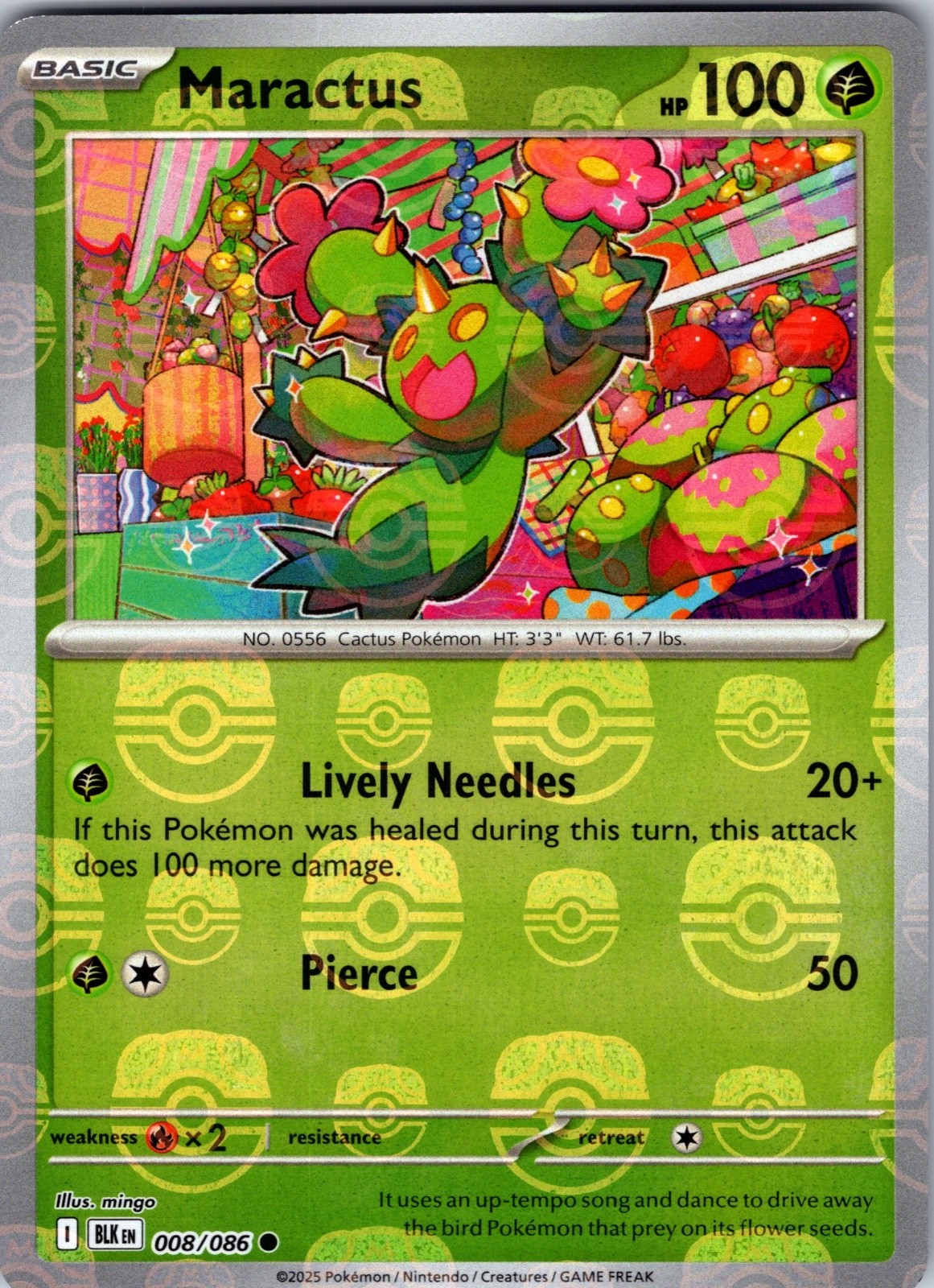 Maractus (Master Ball Pattern) 008/086 Holo Common Black Bolt Pokemon NM/M