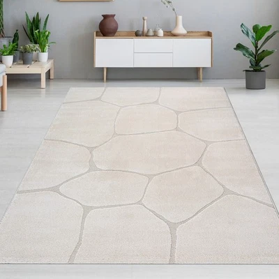 Tapis de salon Effet de hauteur dans un motif abstrait en crème - Photo 1/4