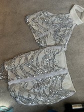 White & Silver Sequin 2 Pice Co Ord Clubbing Raving Festival 10 Skirt &Top