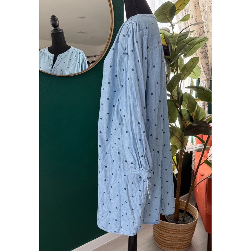 Старый темно-синий Chambray рубашка платье женщин 2 X синий Cottagecore мягкий девочка в горошек - Изображение 3 из 4