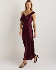 Quince Washable Silk Draped Shoulder Maxi Dress Wine Tasting Red NWT  Size Small