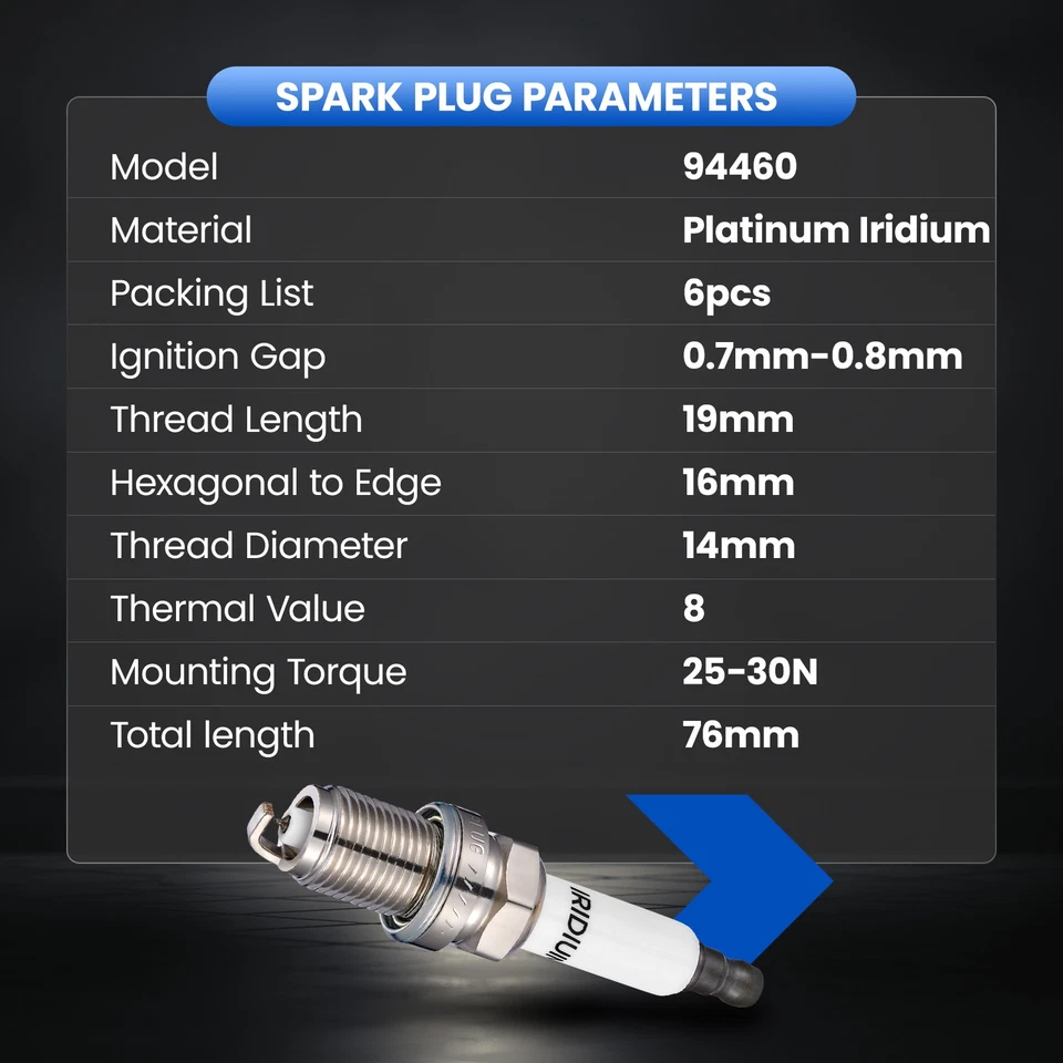 94460 6PCS Spark Plugs For Audi S5 2010-2017 3.0L V6 - Изображение 4 из 4