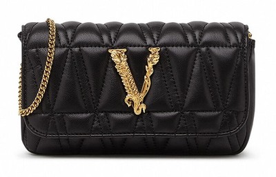 Versace Virtus Naplak Classic Logo Gold Mark Stitched Chain Quilted Commuter