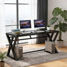 55Inch Gaming Desk Gamer Gaming Table Computer Desk PC Workstation w/Glass Top