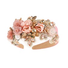 Floral Headband 1.7-Inch Wide Baroque Rhinestone with Pearls - Wedding Hair