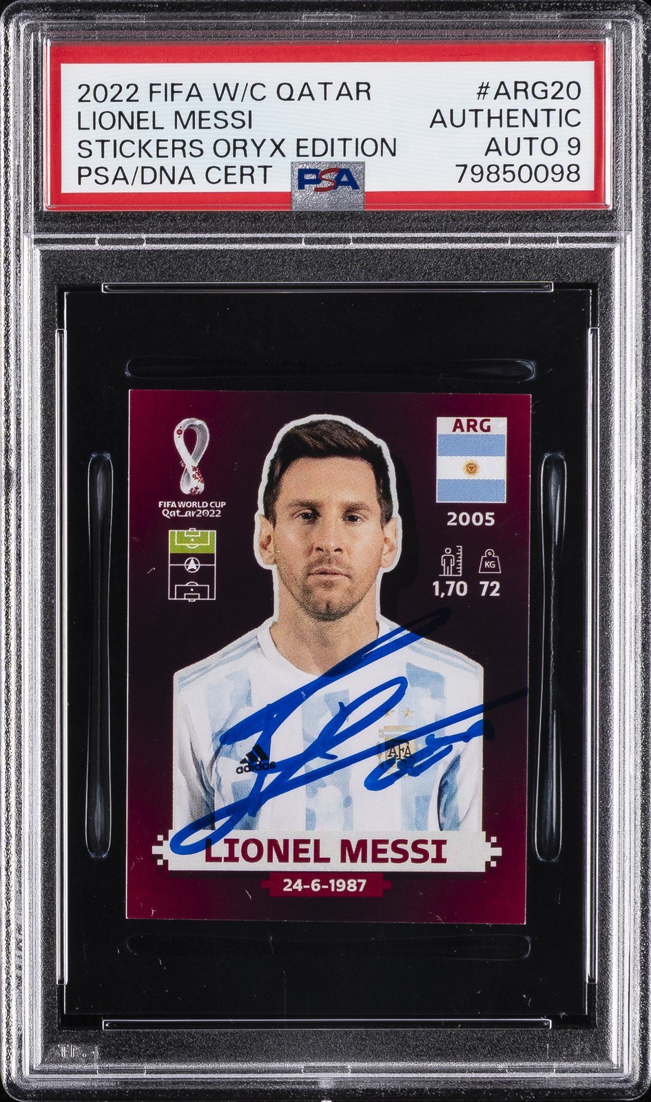 2022 #ARG20 LIONEL MESSI PSA AUTHENTIC AUTO 9