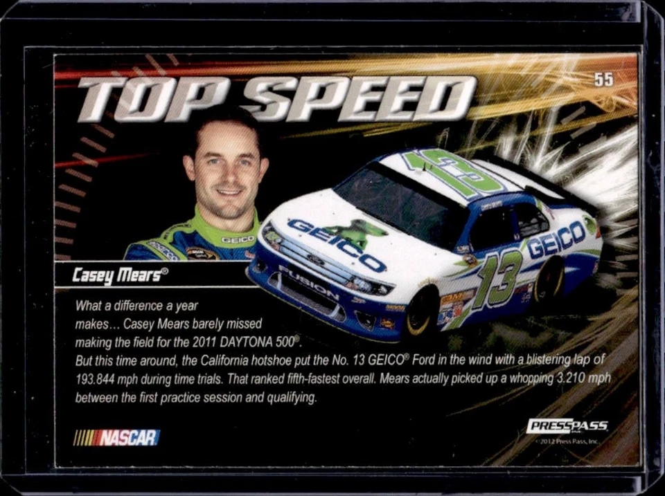 2012 Press Pass Ignite Casey Mears car Color Proof Cyan #55 - Image 2 of 2