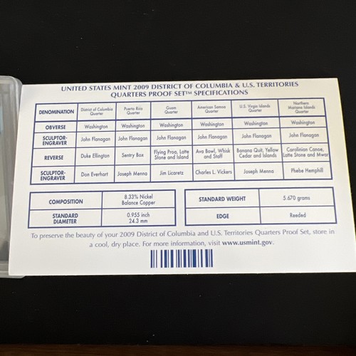 2009-S District of Columbia & U.S. Territories Quarters Proof Set OGP & COA - Picture 5 of 5