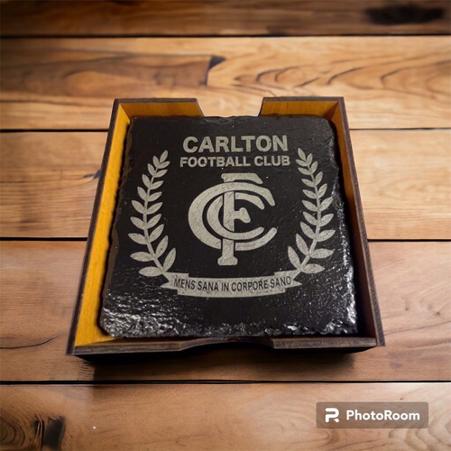 AFL Carlton F.C Slate Coasters Laser Engraved Handmade Great Gift Idea Man Cave - Picture 3 of 9