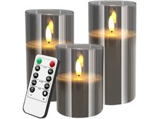 3 bougies LED en cire en 3 tailles avec photophore fumé - Britesta