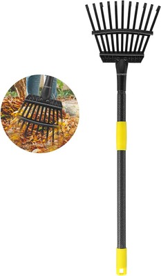 Oliynedy Leaf Rake for Gardening, Adjustable Metal Garden Black 