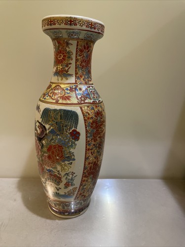 Seltene große Vintage Vase Made in China asiatischer Vogel Blumen Gold Moriage wunderschön - Bild 4 von 12