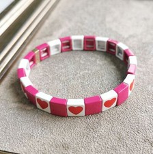 Roxanne Assoulin All Heart Gold Pink White Enameled Stretch Bracelet Jewelry