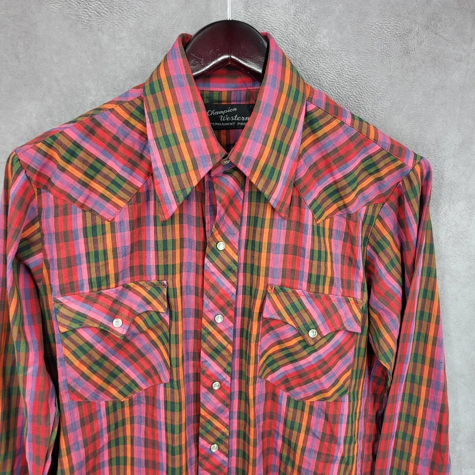 Champion Western Shirt Mens Large Striped Pearl Snap Cowboy Rodeo Vintage 70s - Image 4 of 4